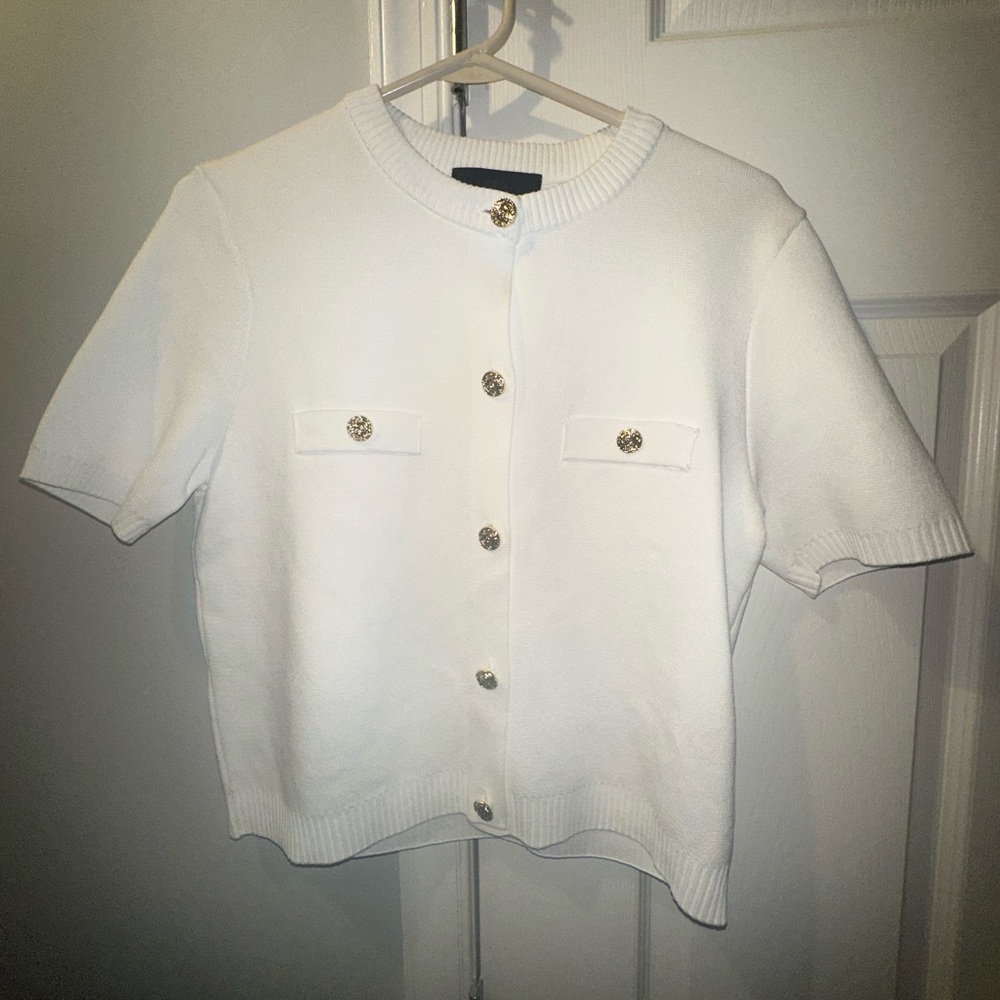 Zara White Short Sleeve Button Down Shirt